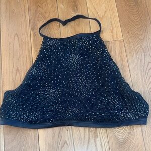 Victoria's Secret Black Silver Halter Unlined Bra Top with Underwire - Size L